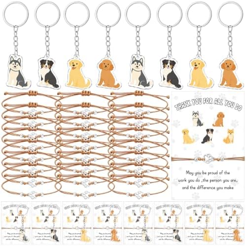 24 Sets Vet Tech Appreciation Gifts Bulk Dog Keychains and Paw