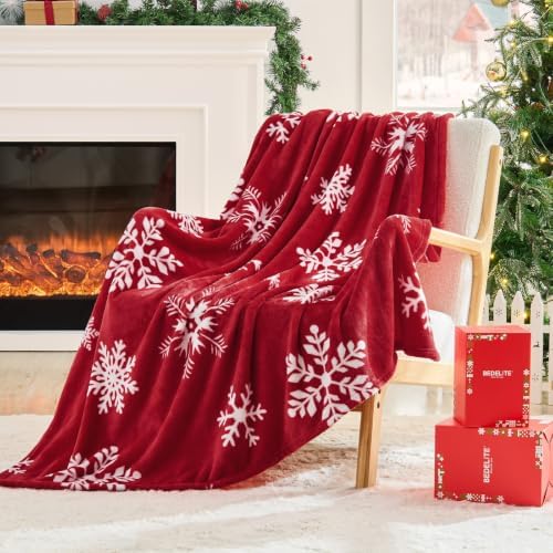 BEDELITE Christmas Throw Blanket for Decor & Gift, Red Snowflake