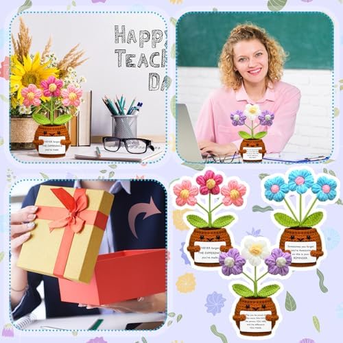 Wavwavw 3 Pcs Thank You Gifts Crochet Flower Employees Appreciation