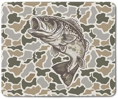 Bass Fish Camo Mouse Pad, Fishing Fisherman Gifts, Rustic Hunting