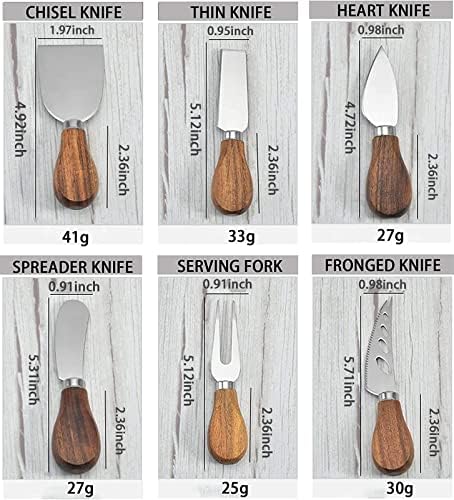 6-Piece Cheese Knife Set - Acacia Wood Handle Stainless Steel Cheese