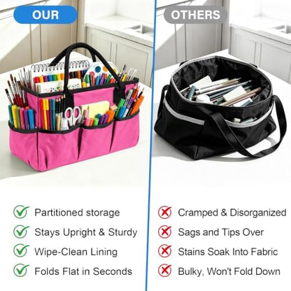 ZKOO Art Craft Organizer Tote Bag, Desktop Tote and Organizer Pink