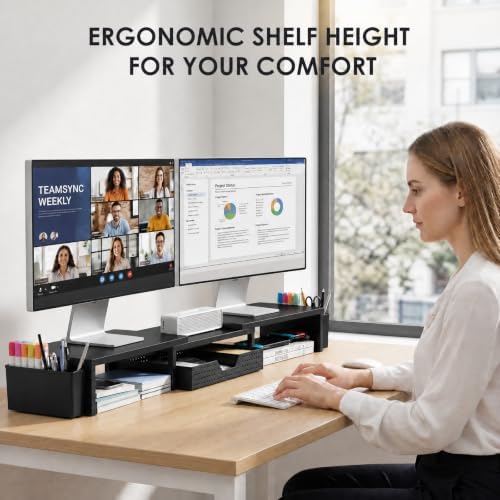OPNICE Desk Organizers and Accessories, Dual Monitor Stand Riser with