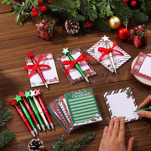Eaasty 48 Pcs Christmas Notepads and Star Ballpoint Pens with Red