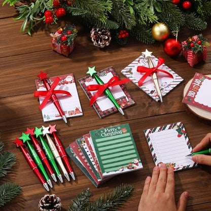 Eaasty 48 Pcs Christmas Notepads and Star Ballpoint Pens with Red