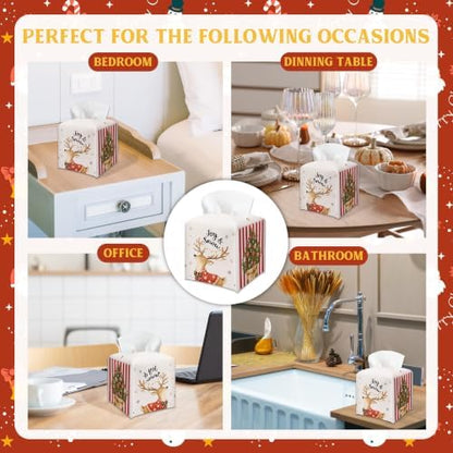 Joy & Snow Christmas Tissue Box Cover, Reindeer Home Kitchen Tissue