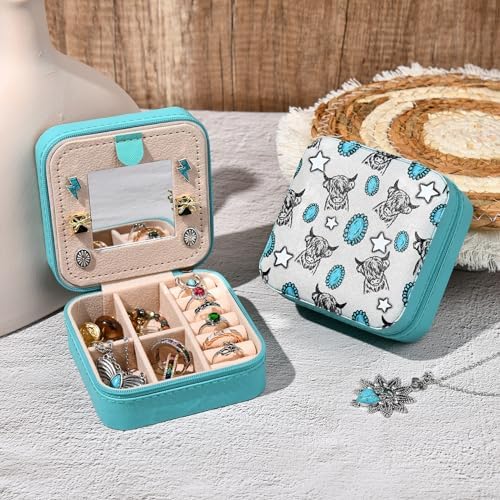 Western Jewelry Box Case Highland Cow Print Travel Jewelry Organizer