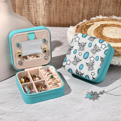 Western Jewelry Box Case Highland Cow Print Travel Jewelry Organizer