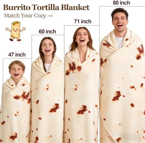 SeaRoomy Burrito Tortilla Blanket, Funny Food Throw Blanket, Round