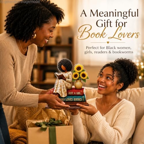 Book Lover Gifts for Women, Black Girl Reading Desk Plaque, Bookshelf