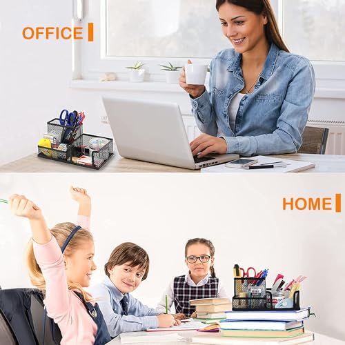 Pen Holder for Desk, Desk Organizers Set-3 Compartments Mesh Pencil