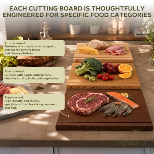 Book Shaped Cutting Board Set of 3, with Storage Stand for Kitchen