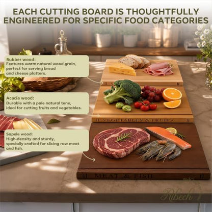 Book Shaped Cutting Board Set of 3, with Storage Stand for Kitchen