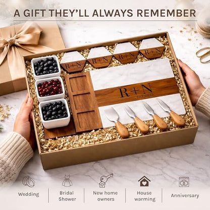 Personalized Charcuterie Board Set - Custom Engraved Wooden Marble