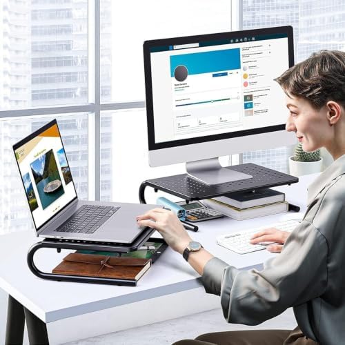 HUANUO Monitor Riser for Desk, Laptop Stand with Vented Steel Shelf