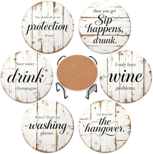 Coasters Set of 6, Ceramic Coasters with Holder Round Absorbent Drink