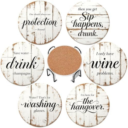 Coasters Set of 6, Ceramic Coasters with Holder Round Absorbent Drink