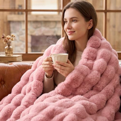 BEDELITE Faux Fur Throw Bubble Blanket for Couch, 50" x 60", Dusty