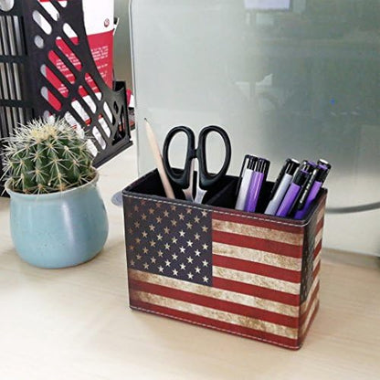 DreamsEden Pen Holder, Vintage American Flag Pencil Cup Desktop Pen