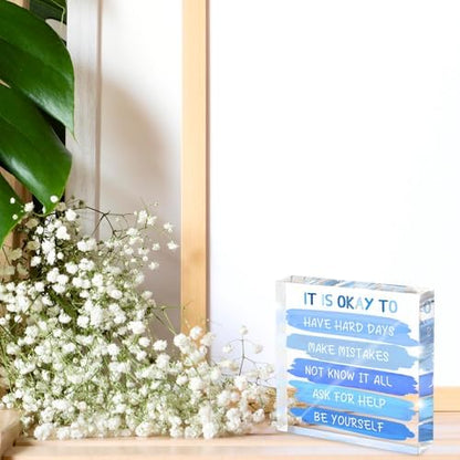 Mental Health “It Is Okay To...” Desk Sign - 4x4 Inch Blue Acrylic