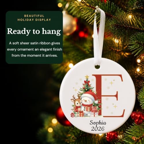 Lydia Gifts 2026 Personalized Letter E Monogram Christmas Ornament