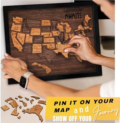 flinelife USA Landmarks Travel Map, 13x11, Wooden USA Map Puzzle