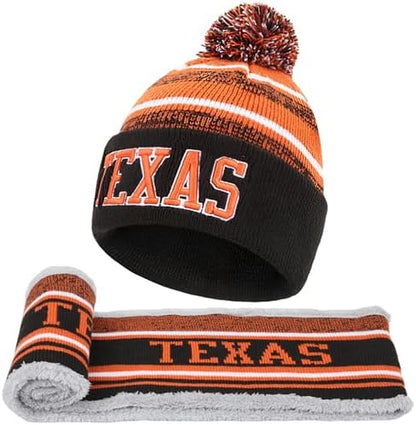 Winter Football Beanie Hat Scarf Set for Men, Knit Pompom Beanie Cap