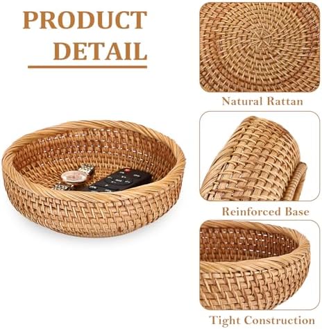 Small Keys Basket for Entryway Table 7.9" Rattan Key Bowl Round Wicker