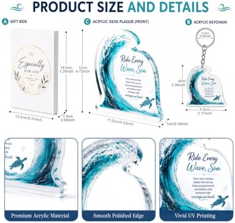 Son Gifts From Mom, Inspirational Wave Acrylic Plaque with Keychain
