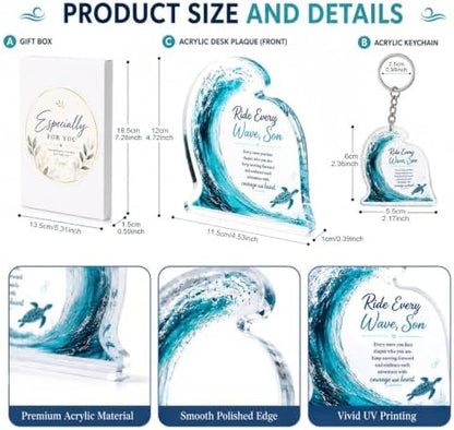 Son Gifts From Mom, Inspirational Wave Acrylic Plaque with Keychain
