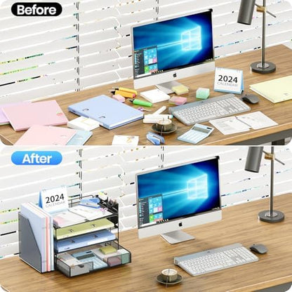 OPNICE Desk Organizer, 4-Tier Desktop File Organizer with Drawer and