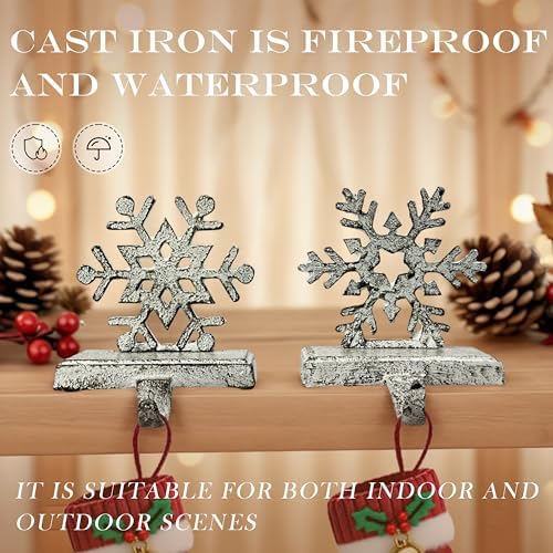 2 Pack Cast Iron Christmas Stocking Holders for Mantle, Set of 2 Heavy