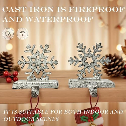 2 Pack Cast Iron Christmas Stocking Holders for Mantle, Set of 2 Heavy