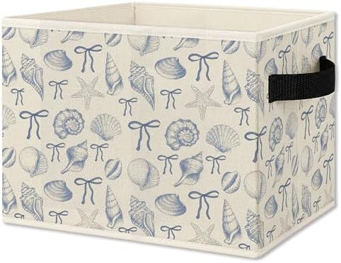 Blue Preppy Beach Seashell Foldable Storage Bins Box with Handles
