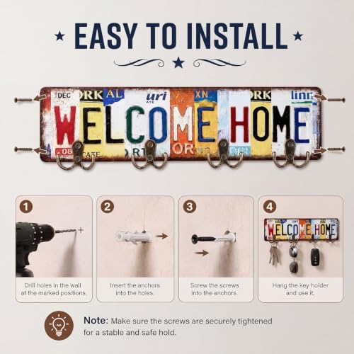 Hicarer Vintage Key Holder Wall Mount Welcome Home Metal Organizer