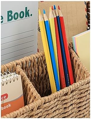 DINGTAI Rattan Desk Organizer, Tabletop Mail Holder, 5 Slot Mail