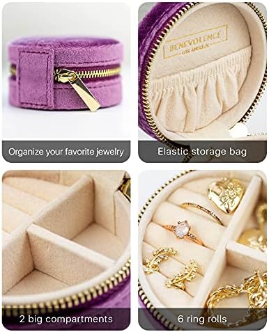 Benevolence LA Velvet Travel Jewelry Box for Women – Compact Round