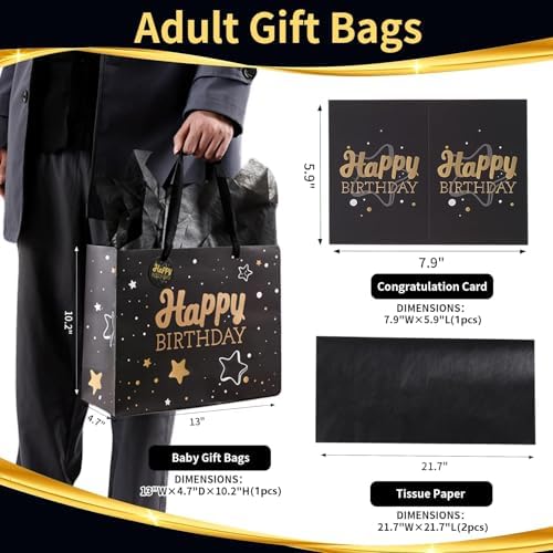 Powbrace 13" Birthday Gift Bag with Tissue Paper & Card