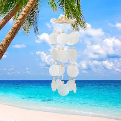Seashells Wind Chimes - Handcrafted White Capiz Shells Windchime