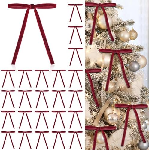 Babycop 24 Pcs Red Velvet Christmas Ornaments, Vintage Christmas Decor