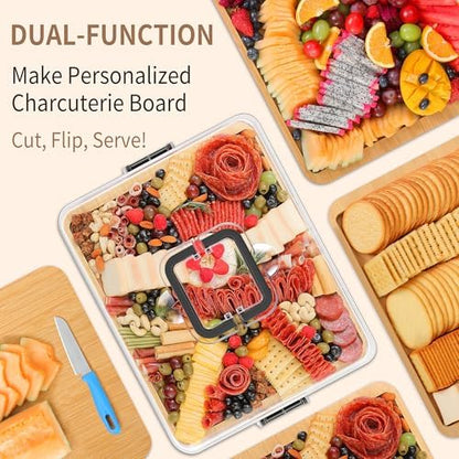CAWIU Large Charcuterie Board with Lid, Portable Cheese Board & Snack