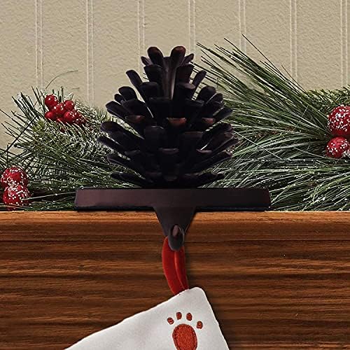 Hxezoc 2 Pack Pine Cone Christmas Stocking Holders, 3D Brown Metal
