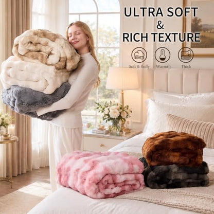 IKALIFE Cozy Bubble Faux Fur Twin Blanket for Couch, 60x80 Light Grey