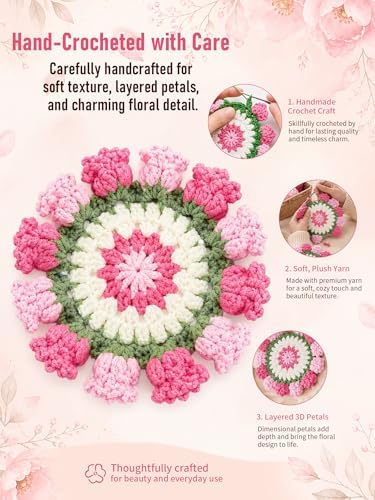 Crochet Flower Bouquet Coasters, Cotton Tulip Gifts for Home Decor 1Pc