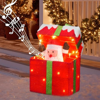PEIDUO Animated Christmas Santa in Lighted Gift Box, Motion Sensor