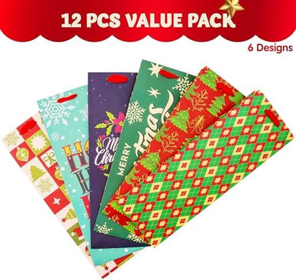 JOYIN 12 PCS Christmas Wine Bottle Bags with 6 Designs, Holiday Wine