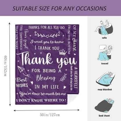 Thank You Gifts for Women, Thank You Gifts Blanket 60"X50" Purple