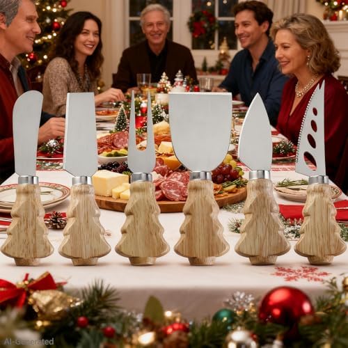 Wooden Cheese Knives Set,Christmas Tree Wood Handle Butter knives For