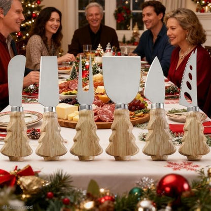 Wooden Cheese Knives Set,Christmas Tree Wood Handle Butter knives For