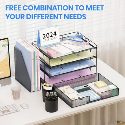 OPNICE Desk Organizer, 4-Tier Desktop File Organizer with Drawer and